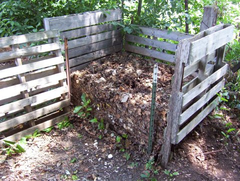 Compost bins can be made from old palettes, bricks, old trash cans and other recycled materials.